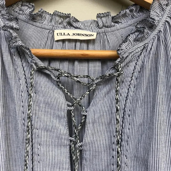 Ulla Johnson Essie Dress Gris/Grey Ruffled Lace-Up Tassels Hand-Stitching Size 2 - Picture 6 of 8